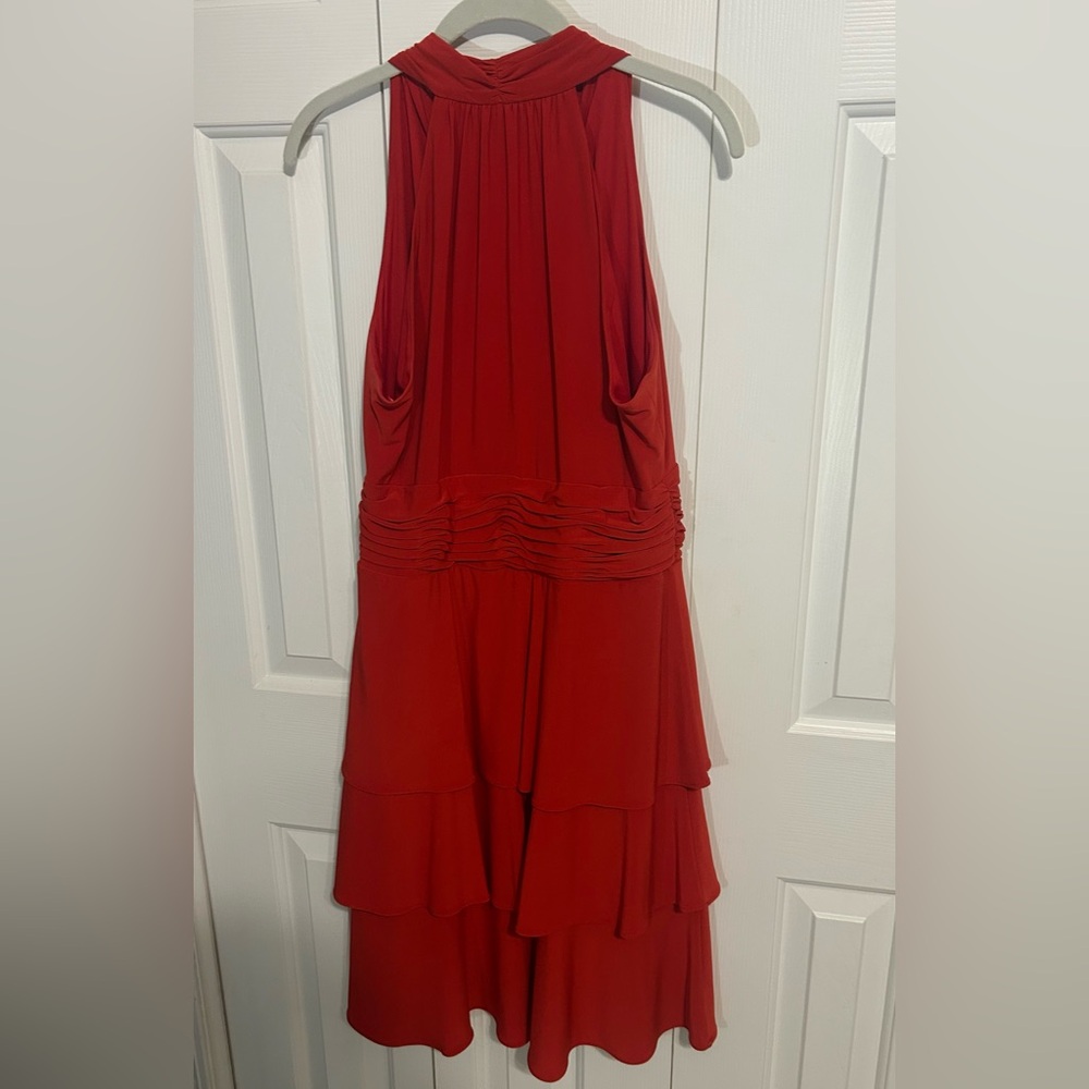 Red halter ruffled v-neck holiday party dress size 12